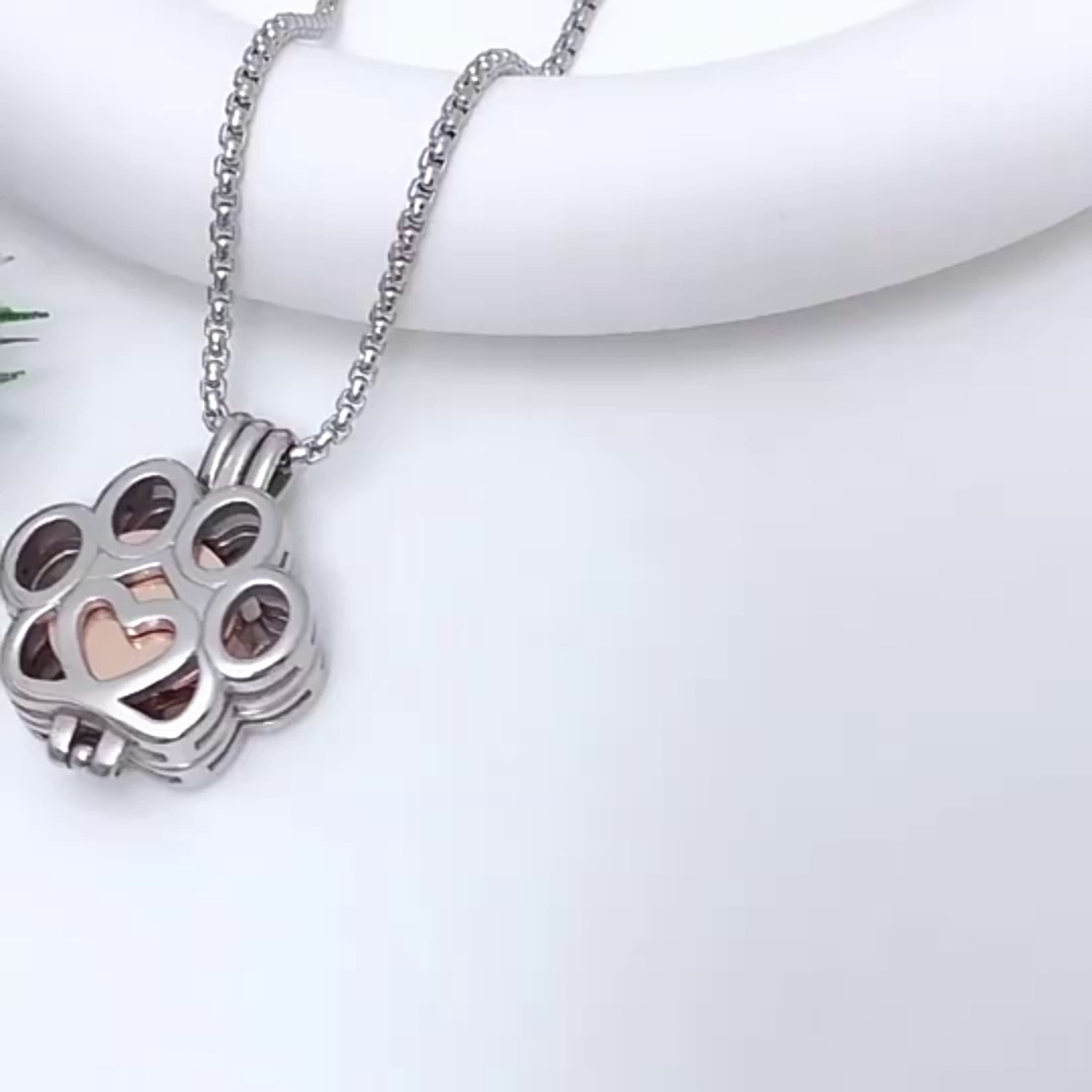 Paw Print Stainless Steel Pet Cremation Urn Necklace