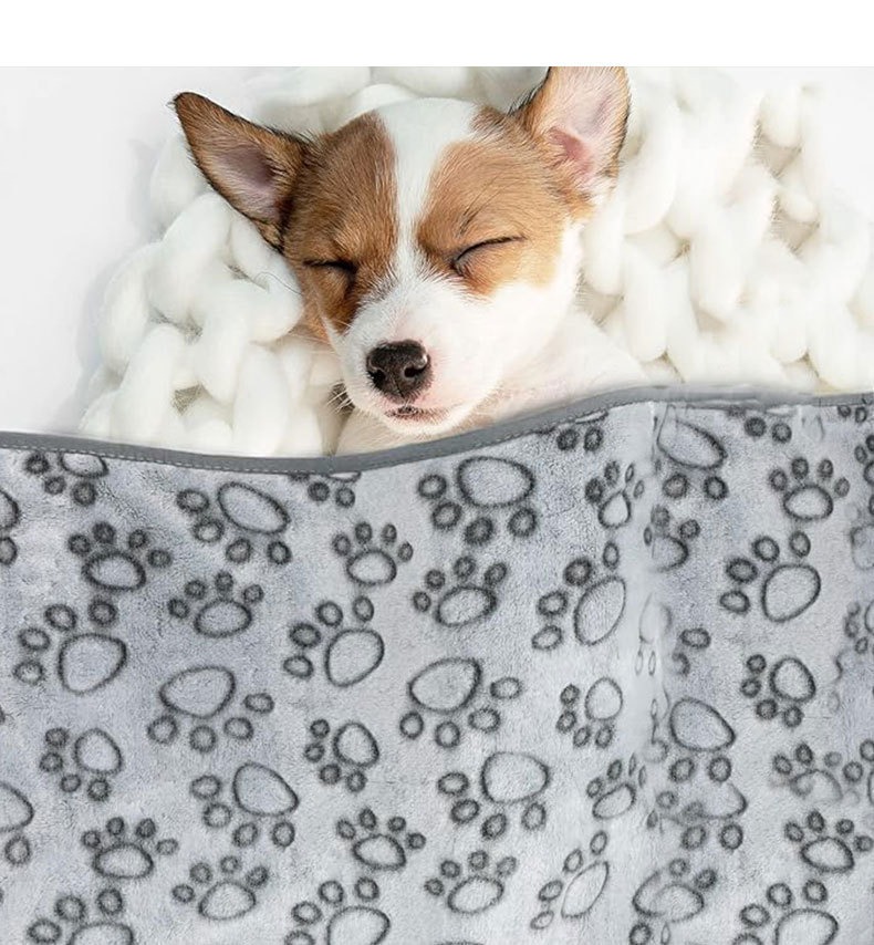 Embroidered Flannel Pet Mat with Paw Print