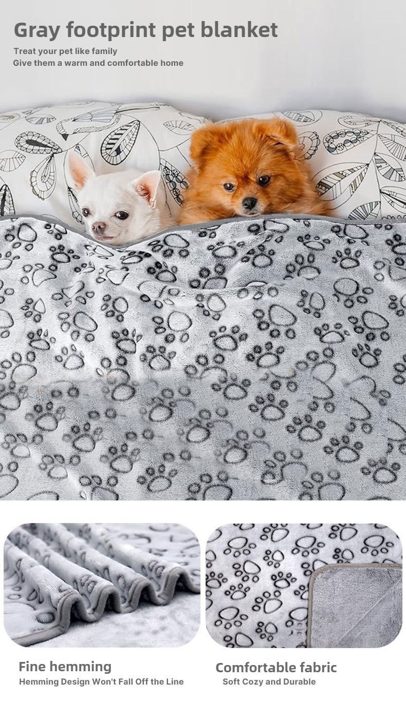Embroidered Flannel Pet Mat with Paw Print