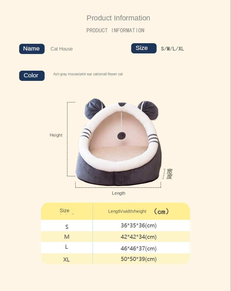 Breathable Cat House with Removable Cushion