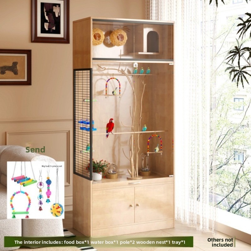 Luxury Solid Wood Parrot Villa with Glass Door