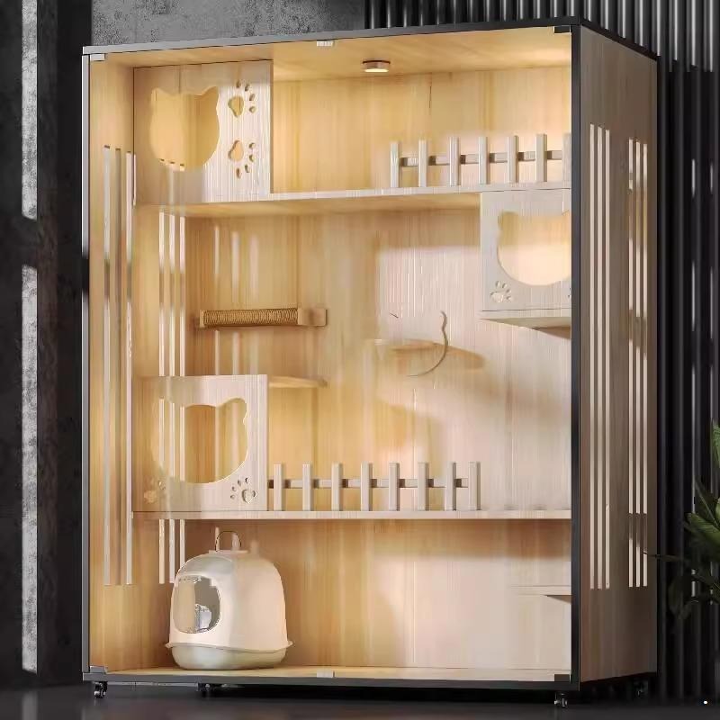 Luxury Wooden Cat Villa with Side Glass Panels
