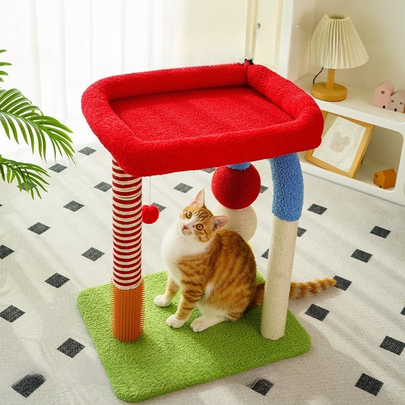 U-Shape Cat Climbing Frame with Pompom Toys