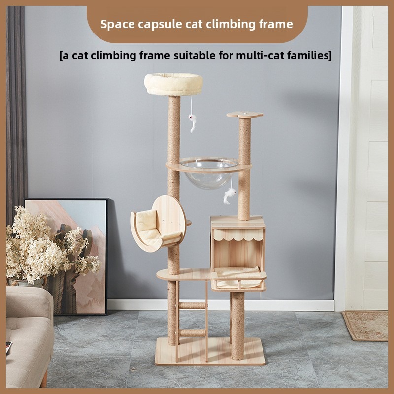 Large Wood Cat Tree with Wall Shelves
