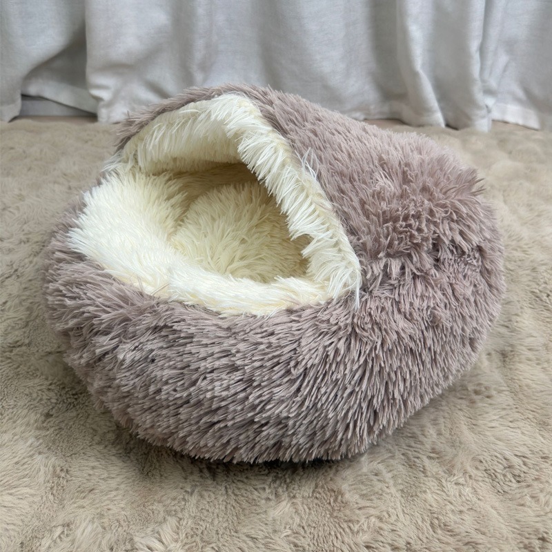 Semi-Enclosed Round Corn Velvet Pet Bed