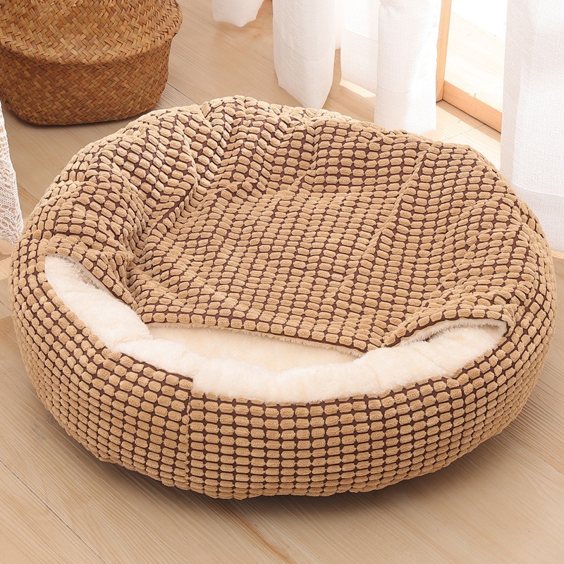Semi-Enclosed Round Corn Velvet Pet Bed