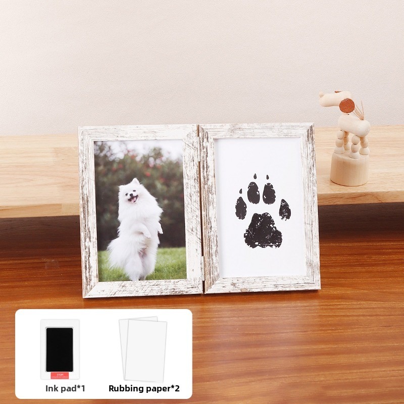 Glass and Wood Memorial Photo Frame with Paw Print