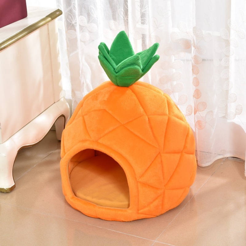 Pineapple Shaped Velvet Pet Bed for Small Animals