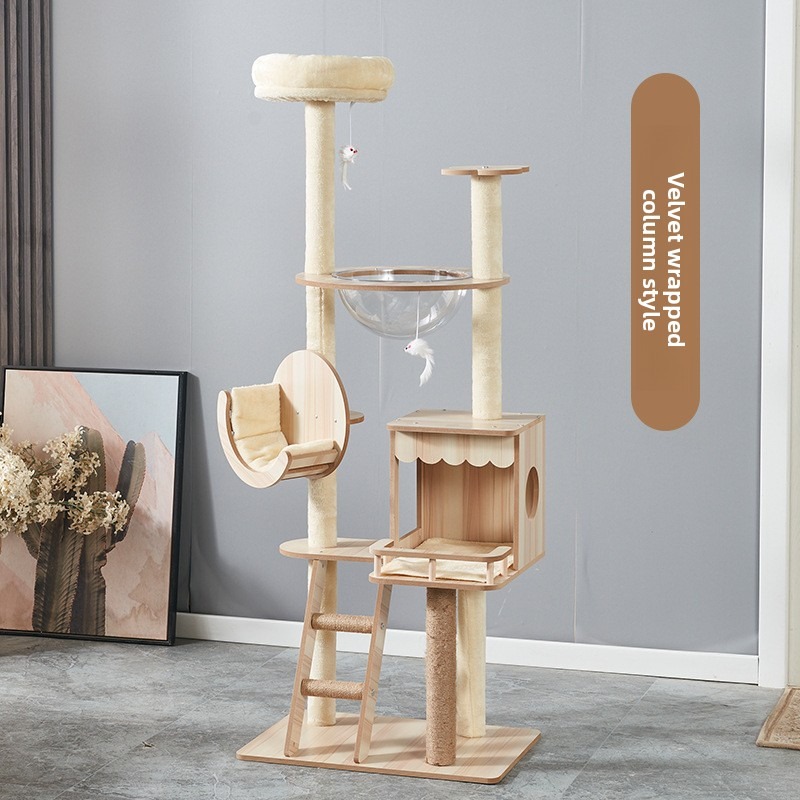 Large Wood Cat Tree with Wall Shelves