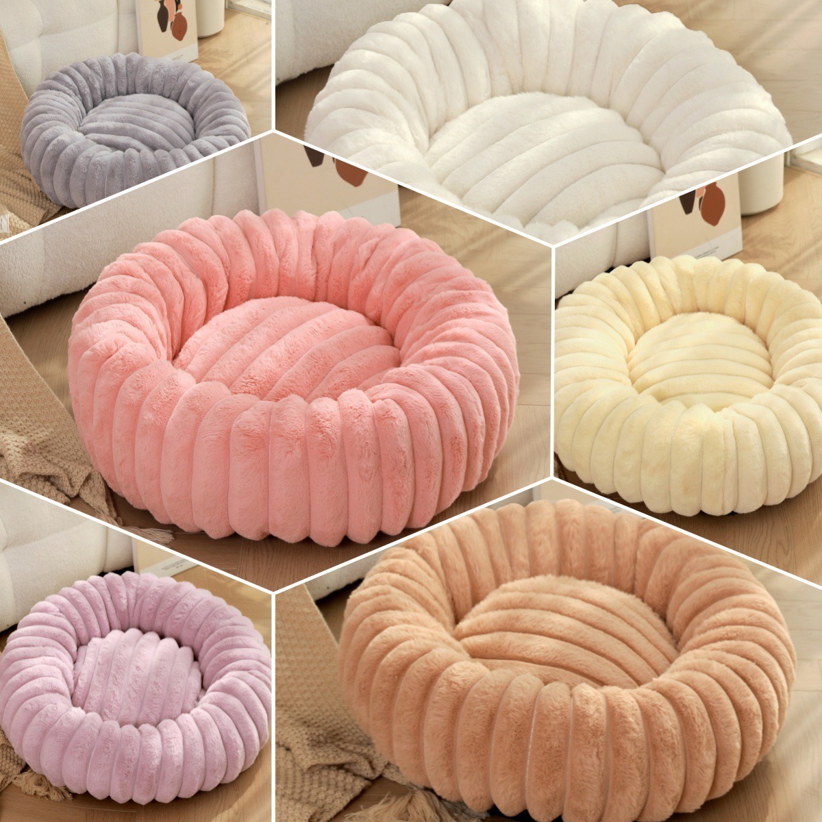 Winter Warm Rabbit Plush Round Pet Bed