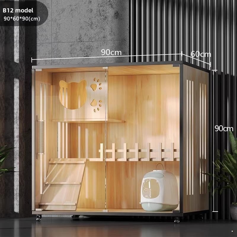 Luxury Wooden Cat Villa with Side Glass Panels
