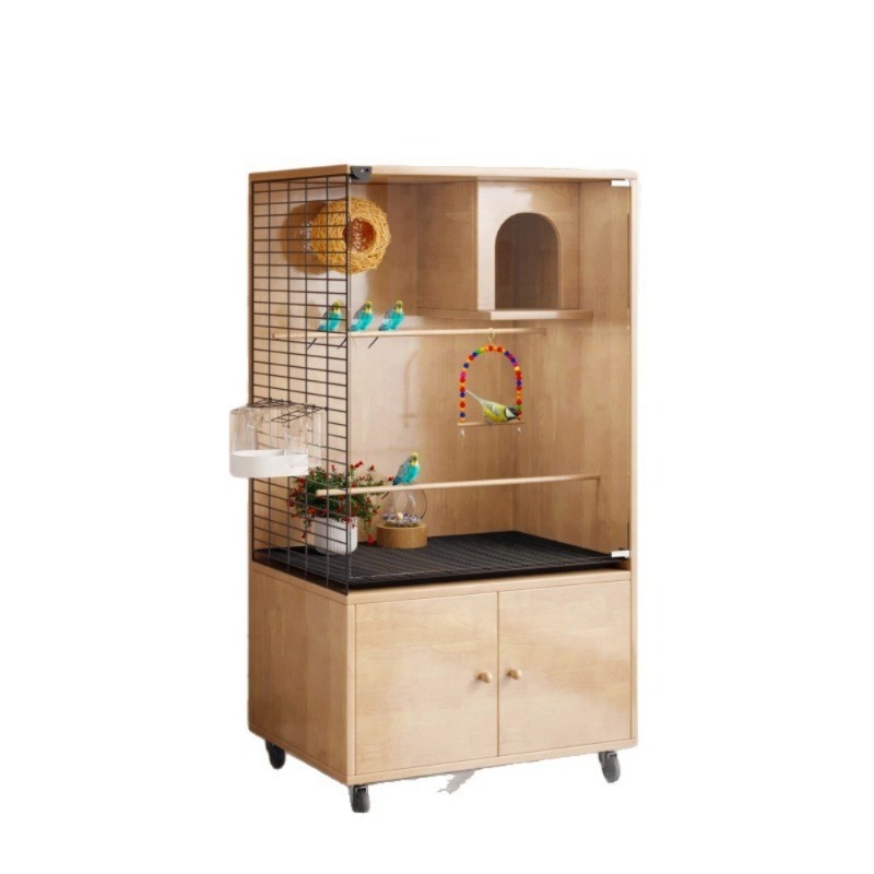 Luxury Solid Wood Parrot Villa with Glass Door