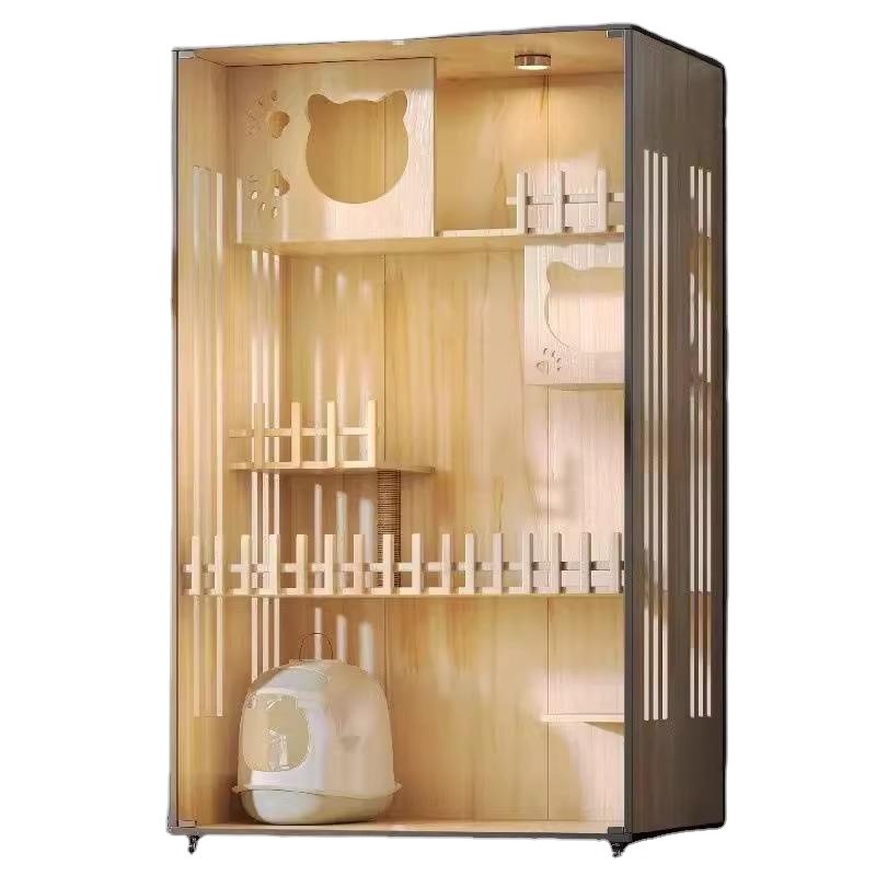 Luxury Wooden Cat Villa with Side Glass Panels