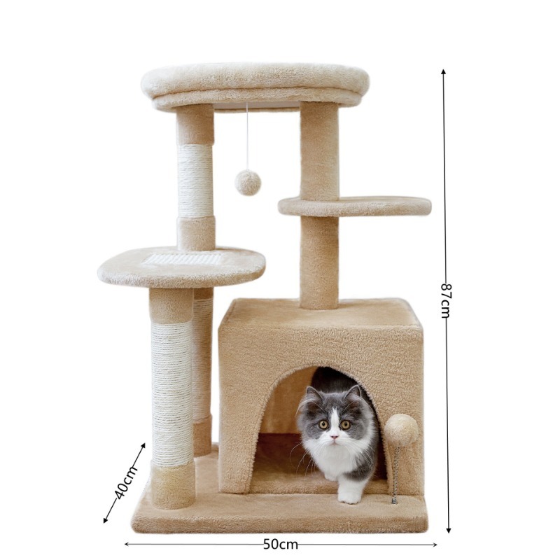 Solid Wood Cat Tree with Hemp Rope Scratcher