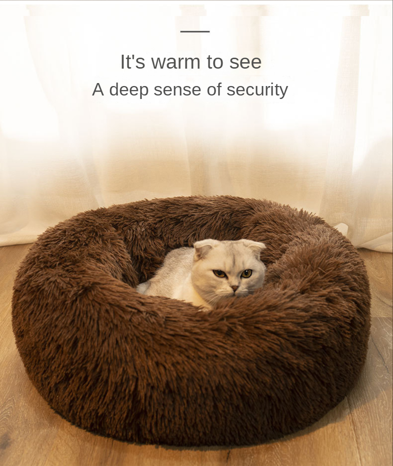 Plush Round Pet Bed for Cats and Small Dogs