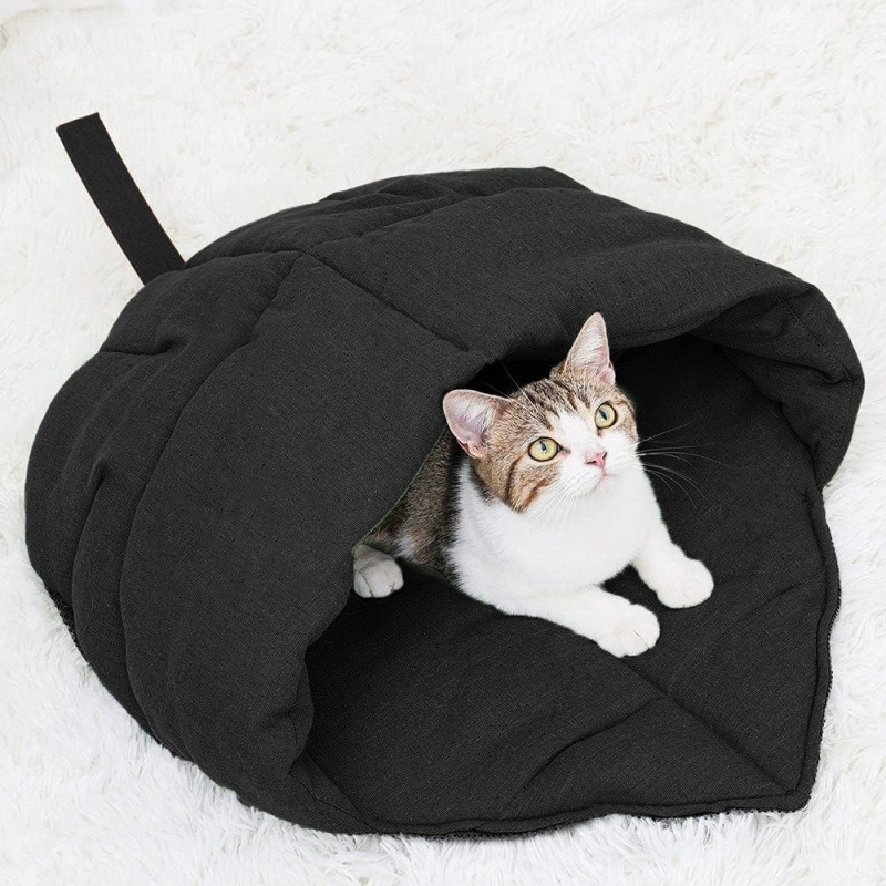 Round Linen Cat Bed Cave Washable Design