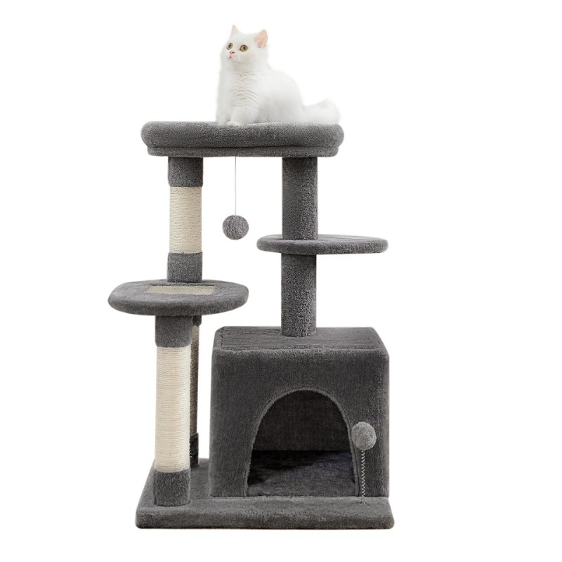 Solid Wood Cat Tree with Hemp Rope Scratcher