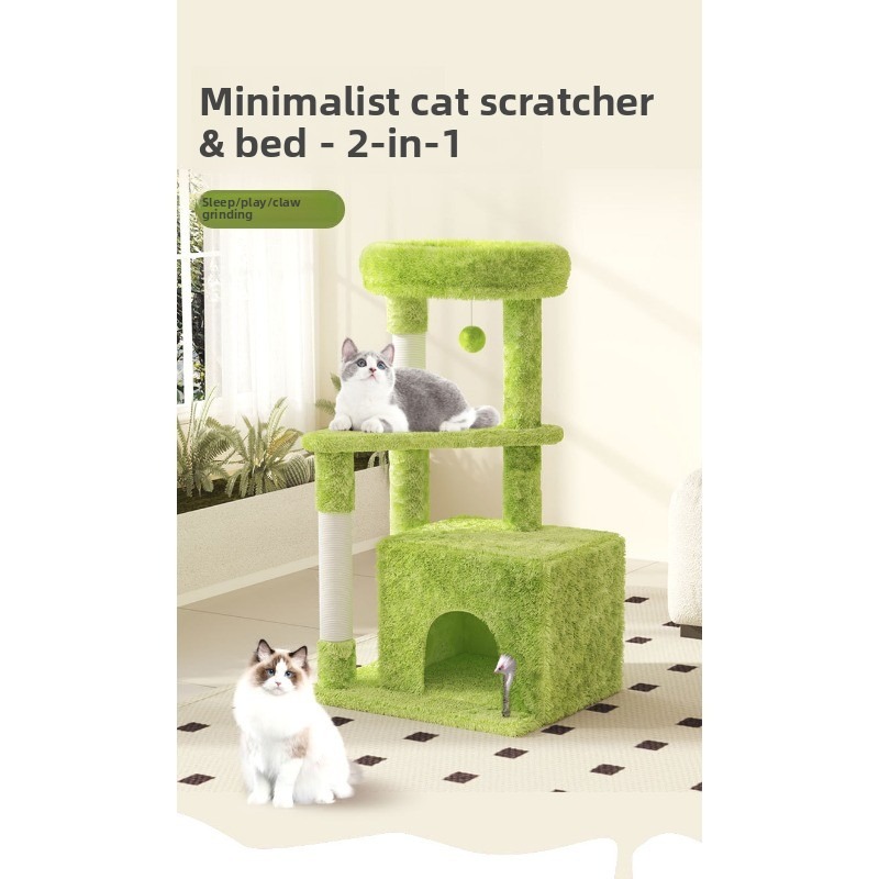 Fluffy Wooden Cat Villa with Sisal