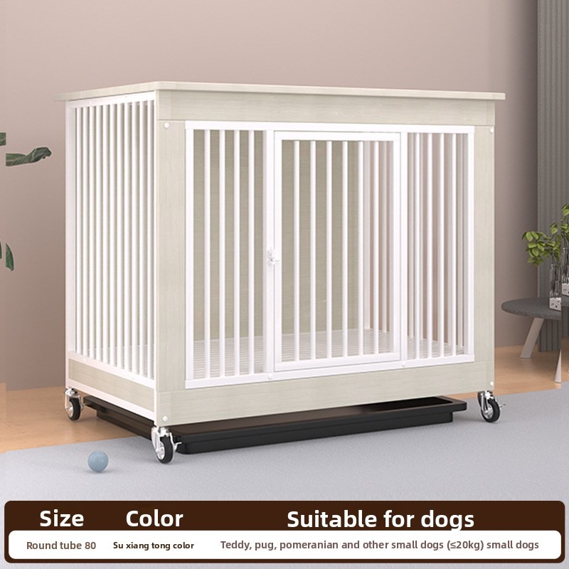 Solid Wood Dog Cage with Wheels and Tray
