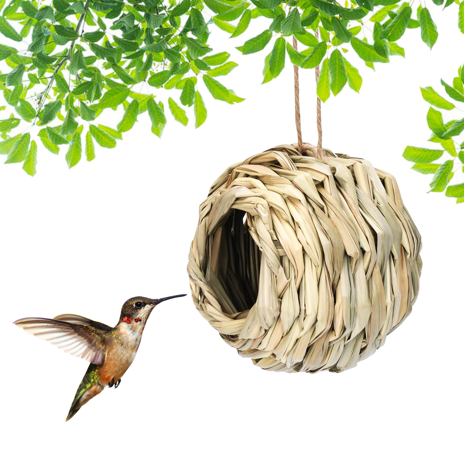 Woven Grass Spherical Bird Nest for Garden