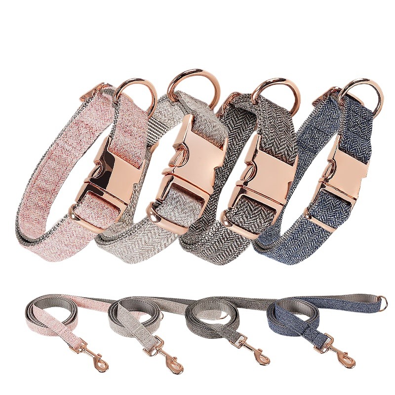 Dog Collar Leash Nylon Rose Gold Buckle