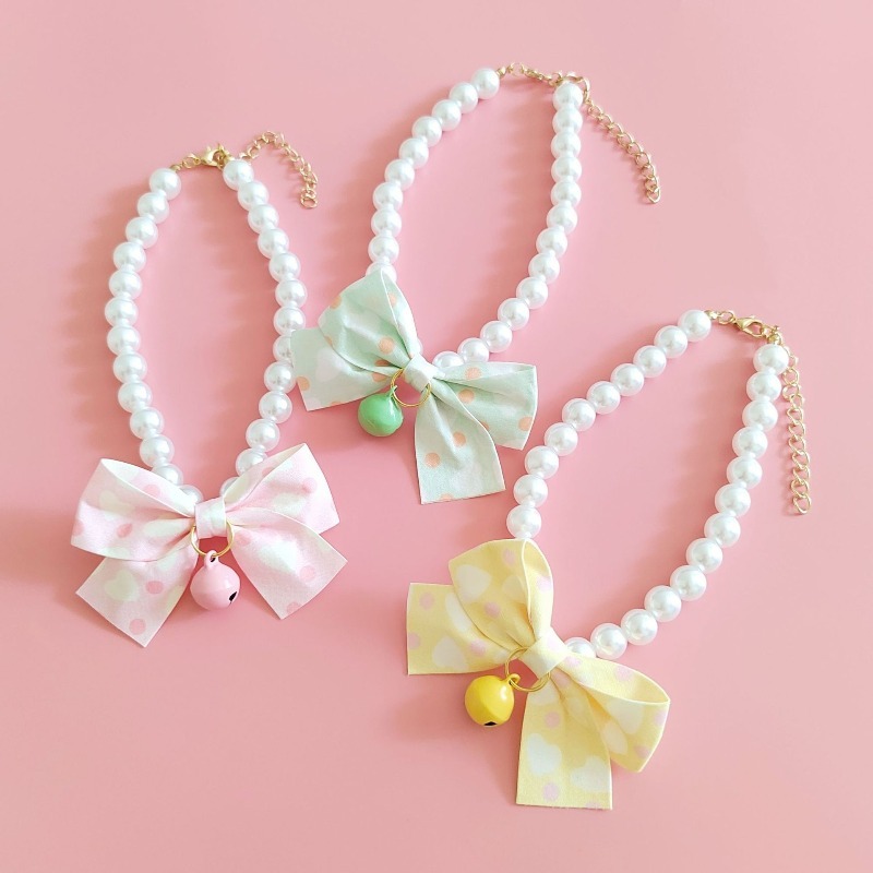 Cat Pearl Bow Necklace Collar Princess Style