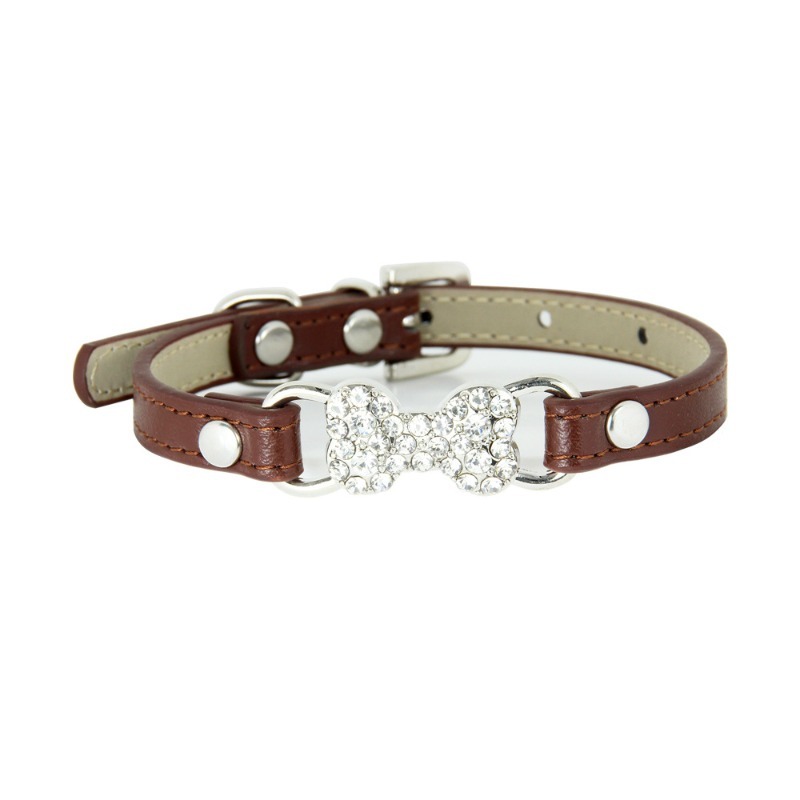 Dog Collar PU Leather Bone Rhinestone