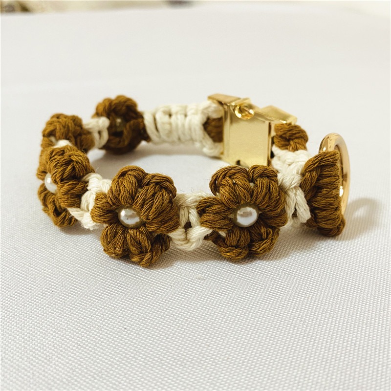 Pet Collar Cotton Rope Pearl Flower Woven