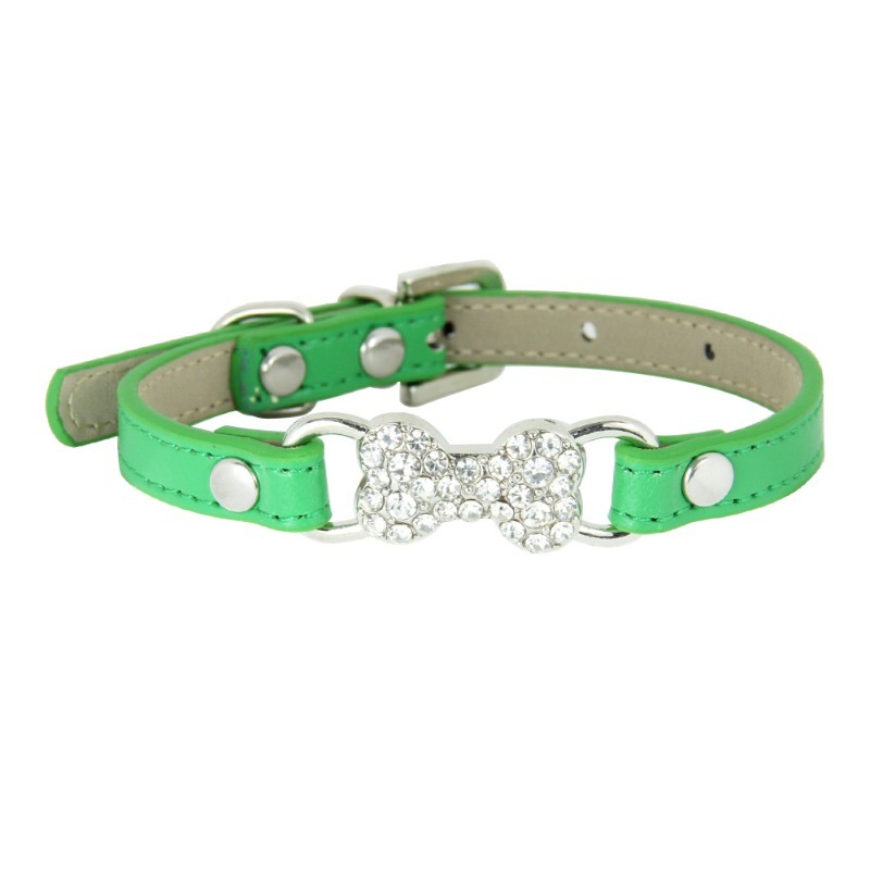 Dog Collar PU Leather Bone Rhinestone