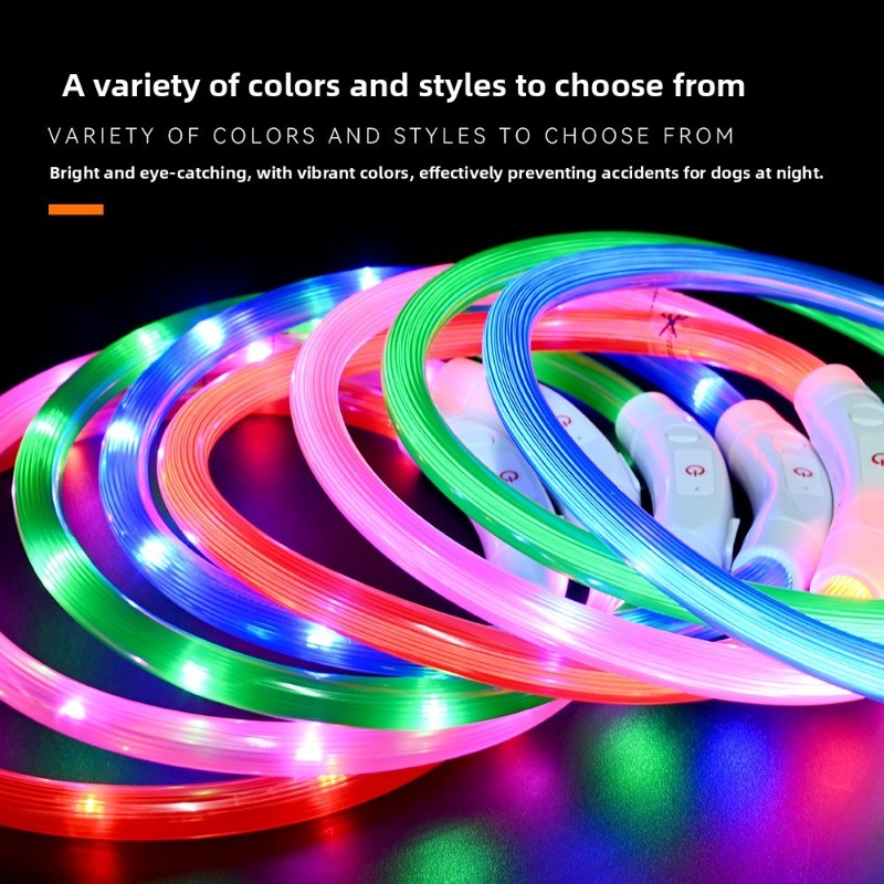 LED Dog Safety Collar USB Rechargeable PVC Night Light