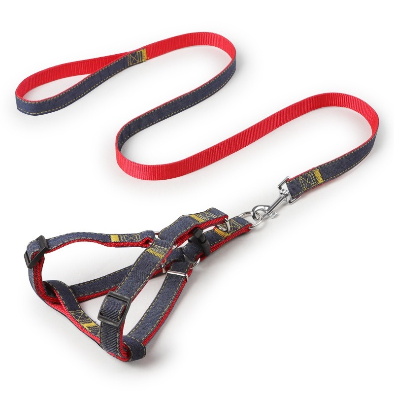 Dog Harness Leash Set Denim Breathable