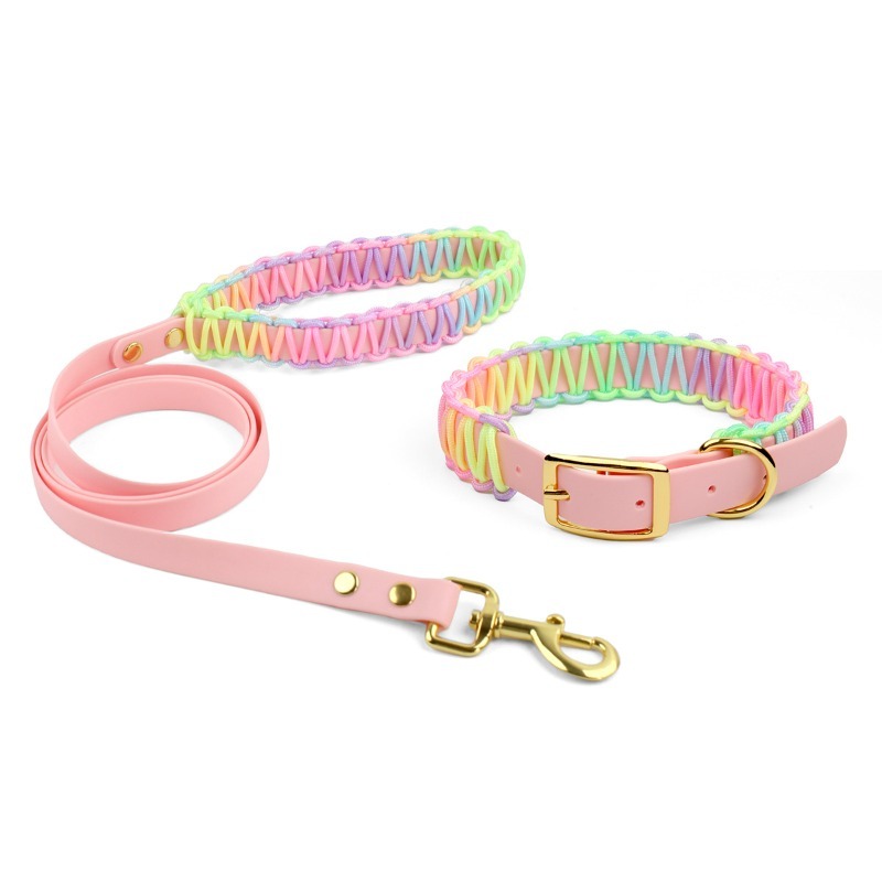 Pet Collar Leash Set PVC Rainbow Color