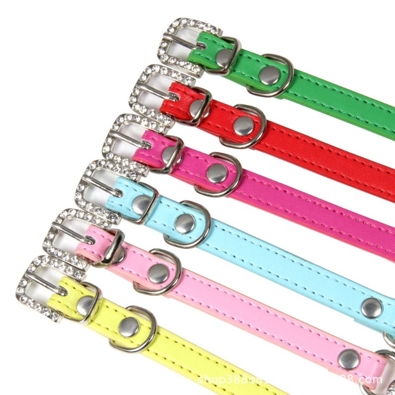 Dog Collar PU Leather Bone Rhinestone