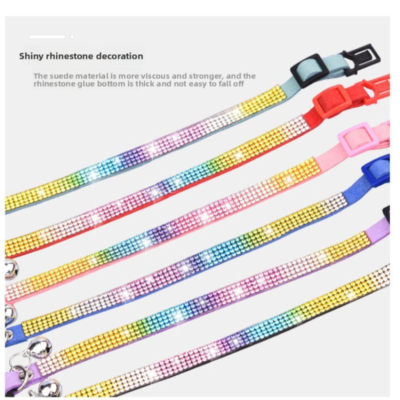 Pet Collar Suede Rhinestone Bell Adjustable