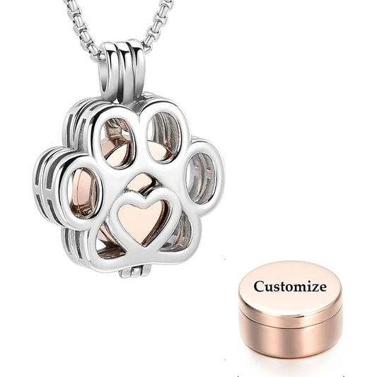 Paw Print Stainless Steel Pet Cremation Urn Necklace