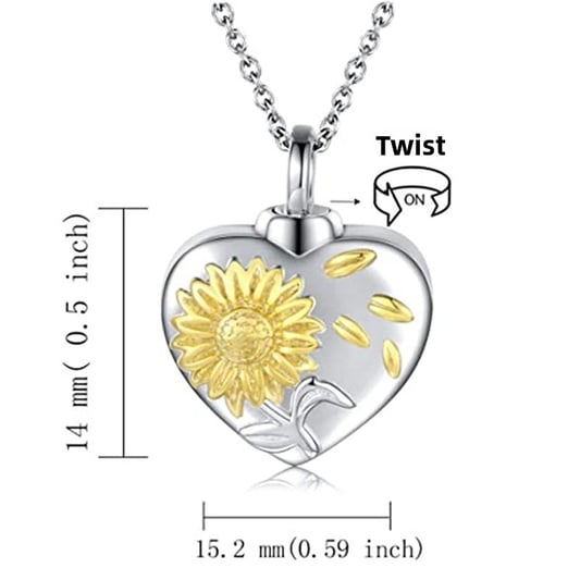 Sunflower Heart Pet Ashes Display Urn Necklace