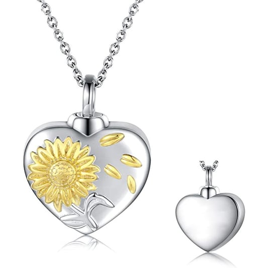 Sunflower Heart Pet Ashes Display Urn Necklace