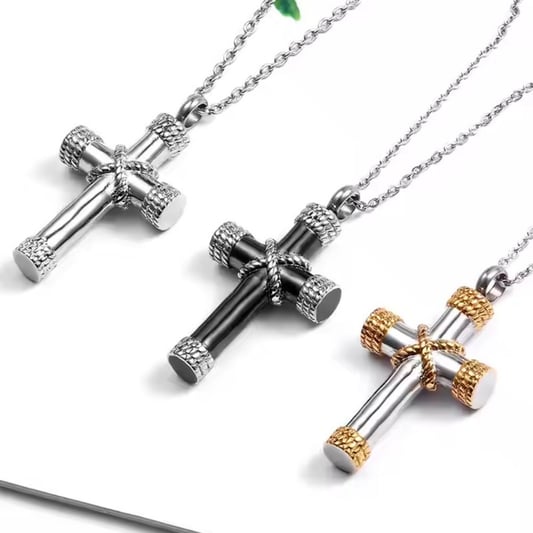 Stainless Steel Cross Pet Ashes Memorial Pendant