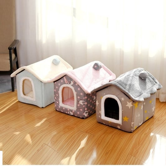 Star Pattern Plush Pet Bed Removable Cover