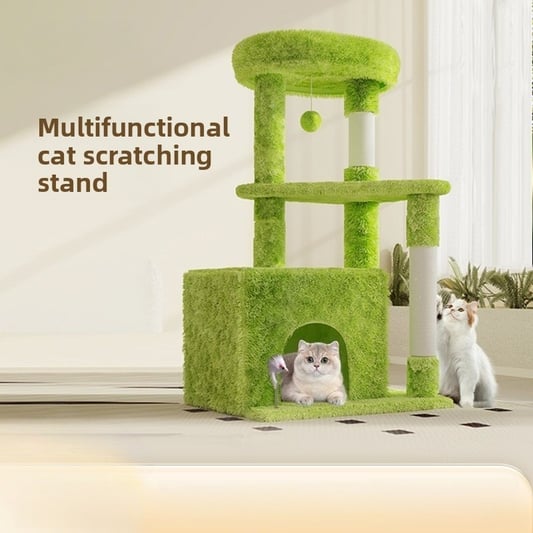 Fluffy Wooden Cat Villa with Sisal