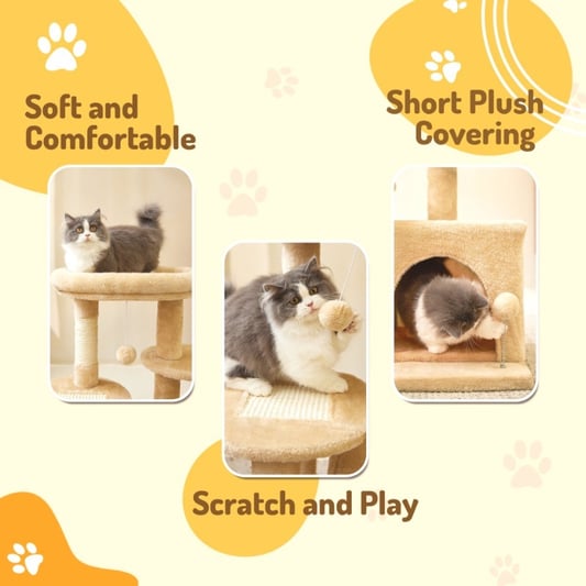 Solid Wood Cat Tree with Hemp Rope Scratcher