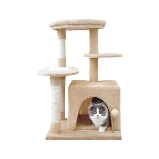 Solid Wood Cat Tree with Hemp Rope Scratcher