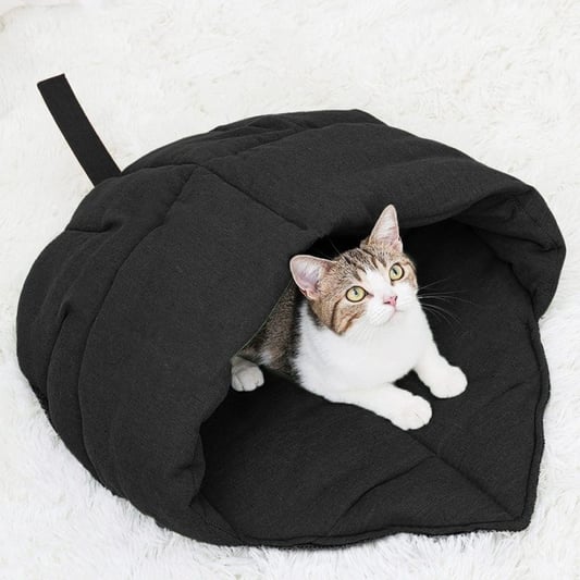 Round Linen Cat Bed Cave Washable Design