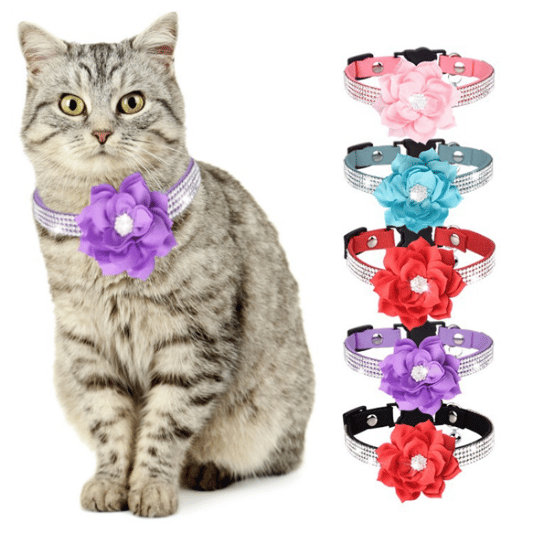 Pet Collar Suede Rhinestone Bell Adjustable