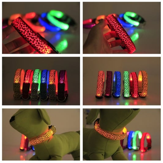 LED Pet Collar Leopard Print Nylon Luminous