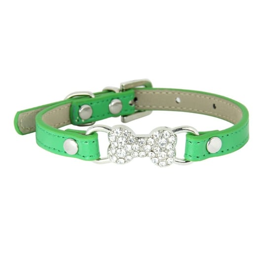 Dog Collar PU Leather Bone Rhinestone