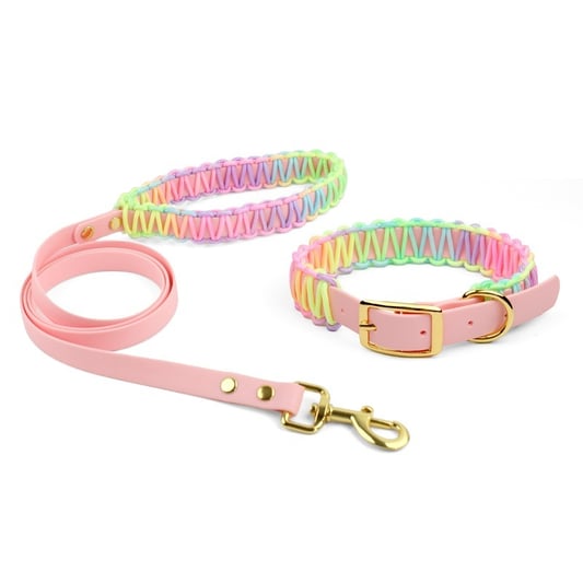 Pet Collar Leash Set PVC Rainbow Color