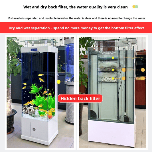 Modern Vertical Glass Aquarium with Display Screen