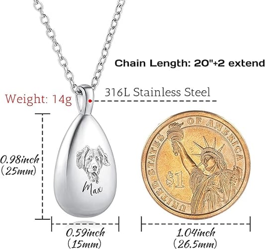 Personalized Pet Portrait Teardrop Urn Necklace