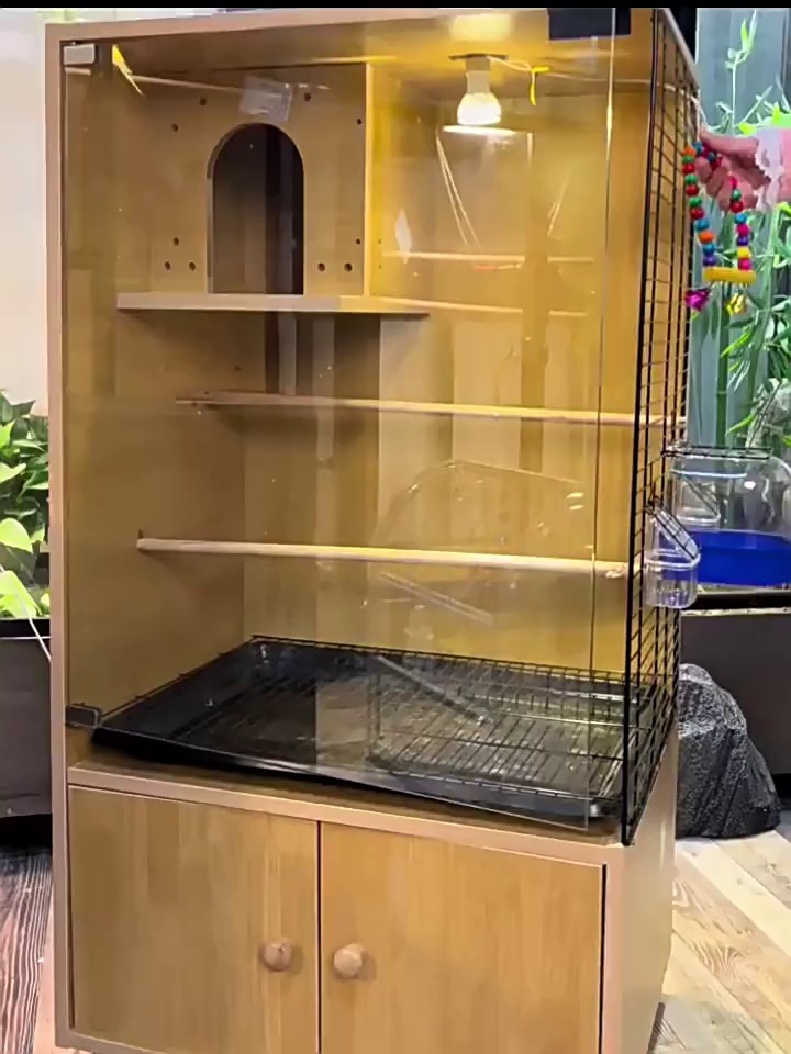 Luxury Solid Wood Parrot Villa with Glass Door